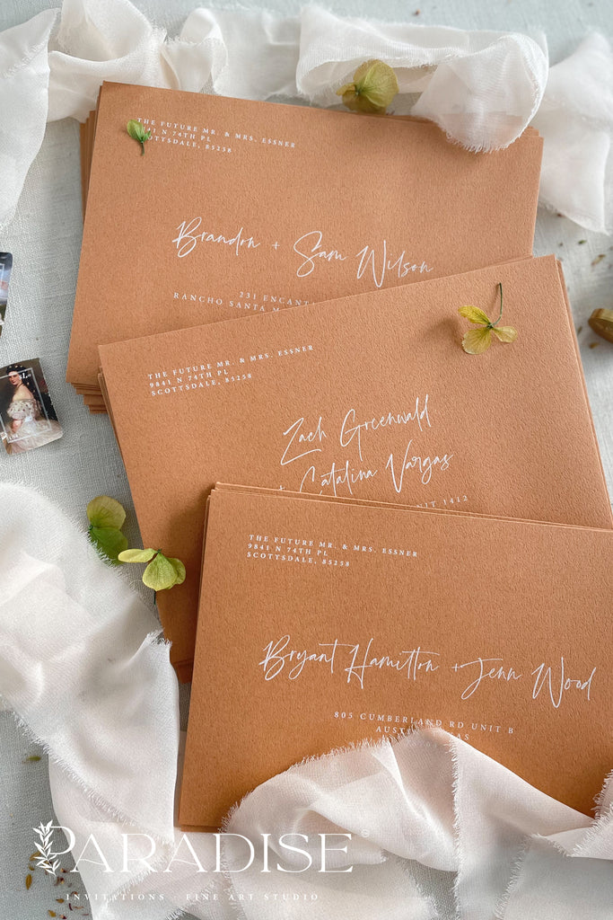 Cinnamon Envelopes and White Ink Printing