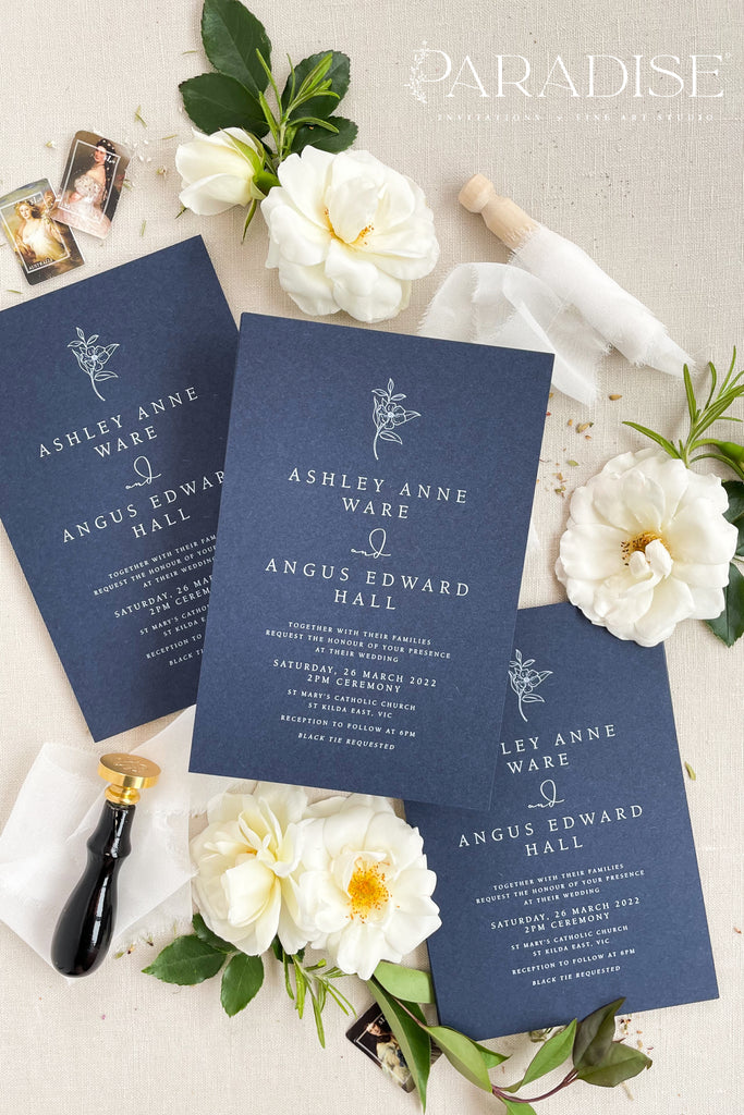 Rylie Navy Paper Wedding Invitation Sets