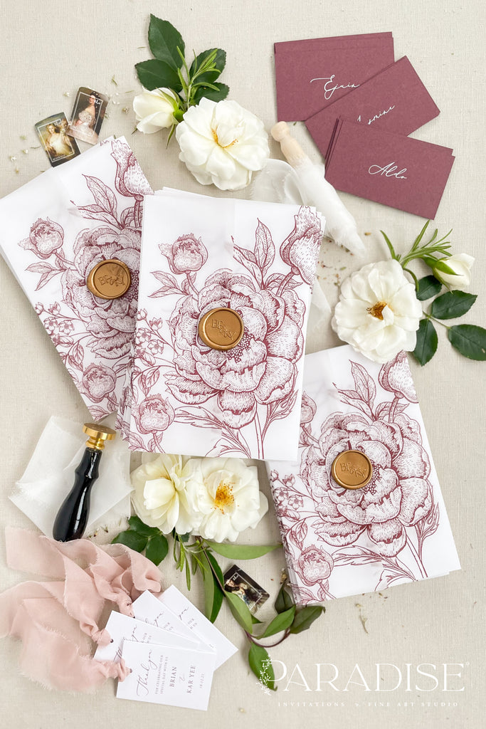 Laura Burgundy Floral Wedding Invitation Sets