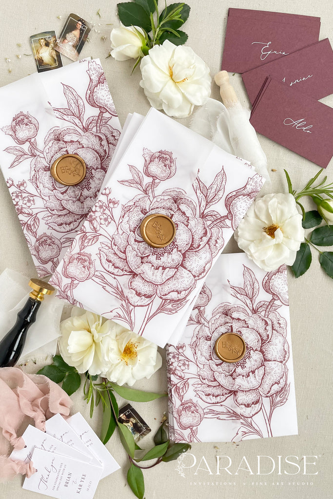 Laura Burgundy Floral Wedding Invitation Sets