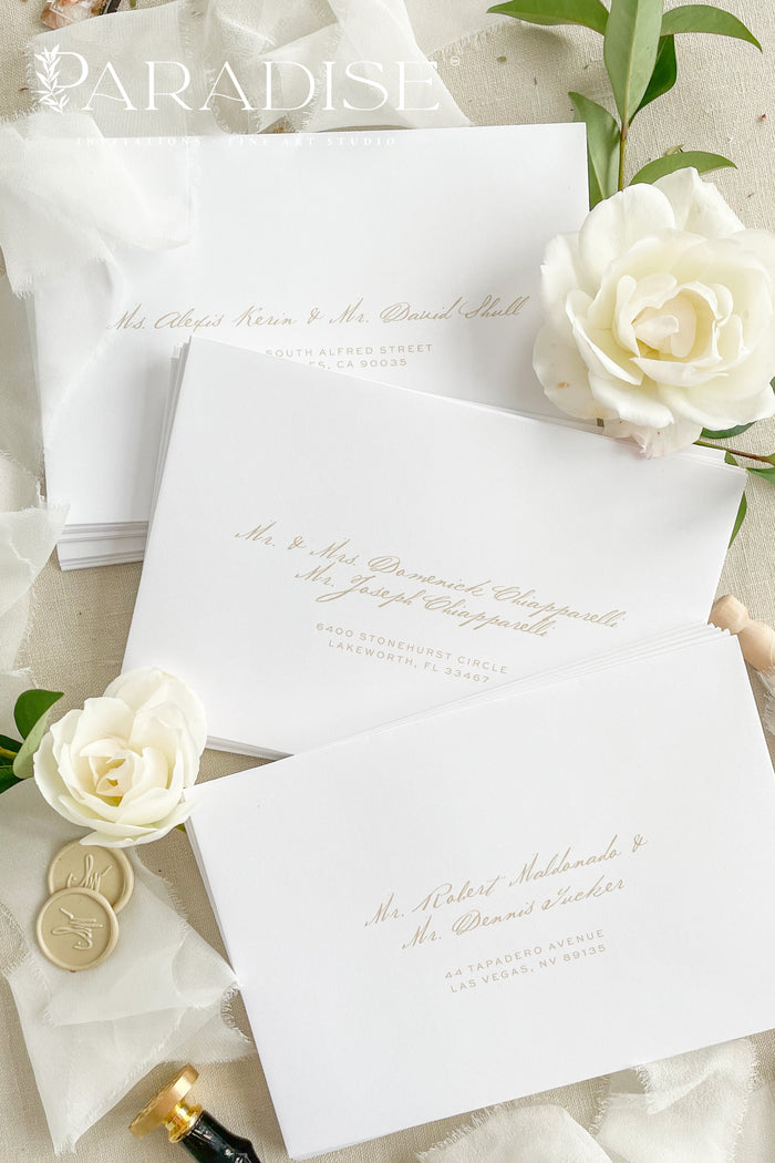 Winter White Envelopes and Golden Ink Printing