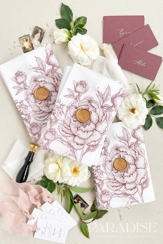 Laura Burgundy Floral Wedding Invitation Sets