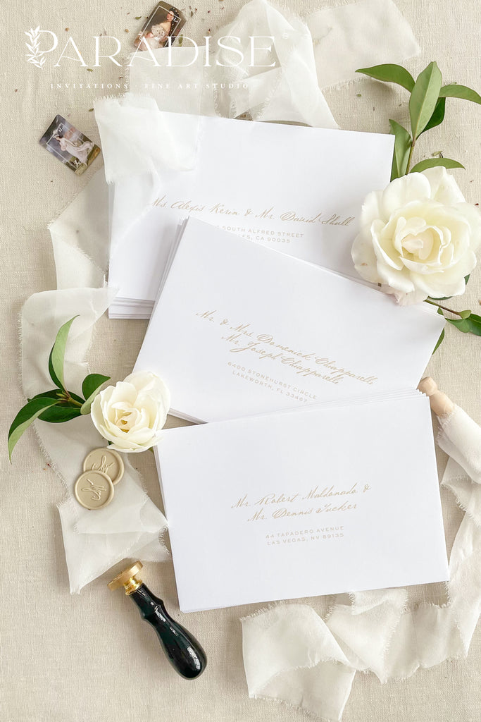 Winter White Envelopes and Golden Ink Printing