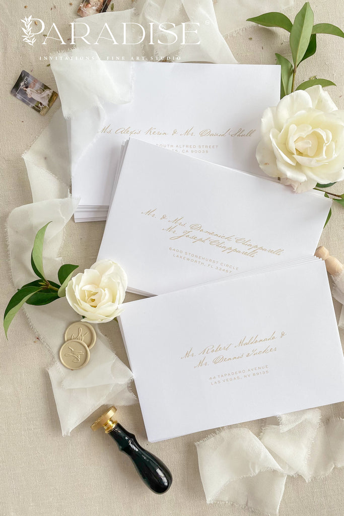 Winter White Envelopes and Golden Ink Printing