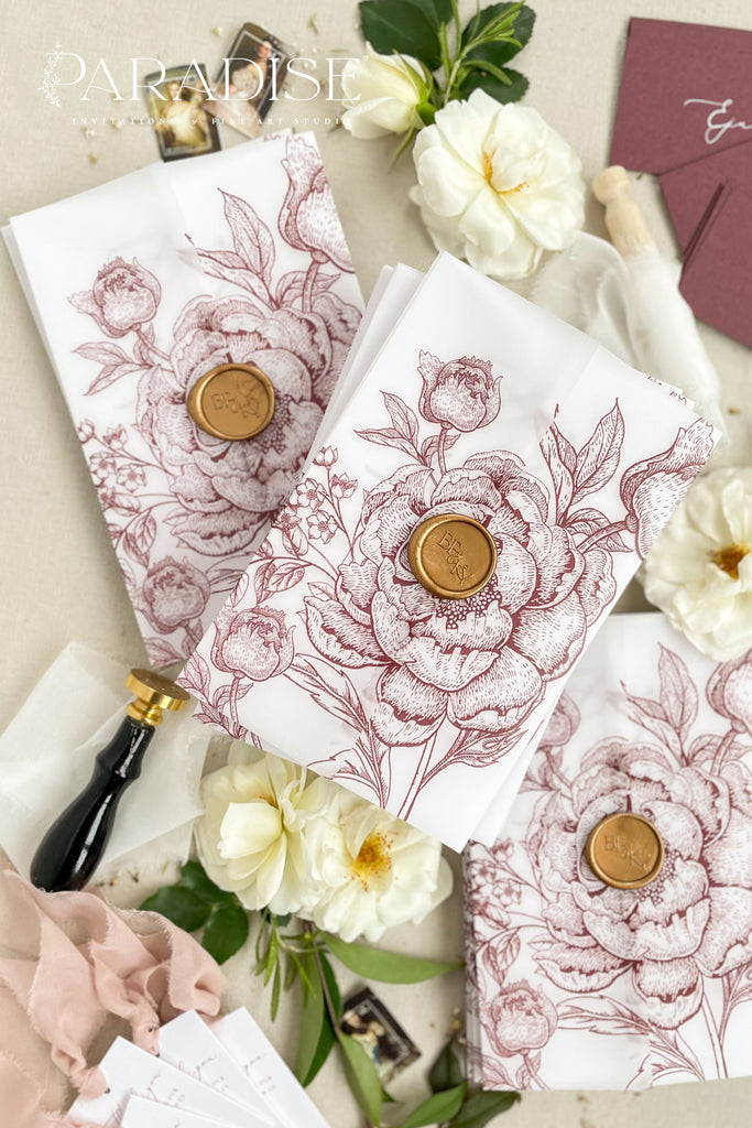 Laura Burgundy Floral Wedding Invitation Sets