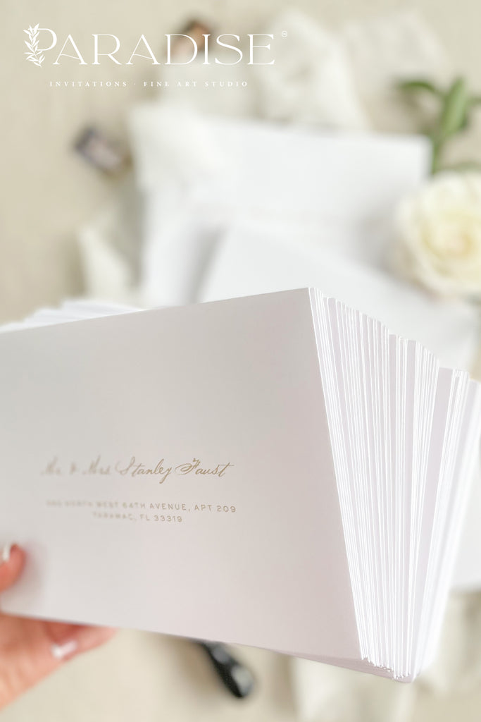 Winter White Envelopes and Golden Ink Printing