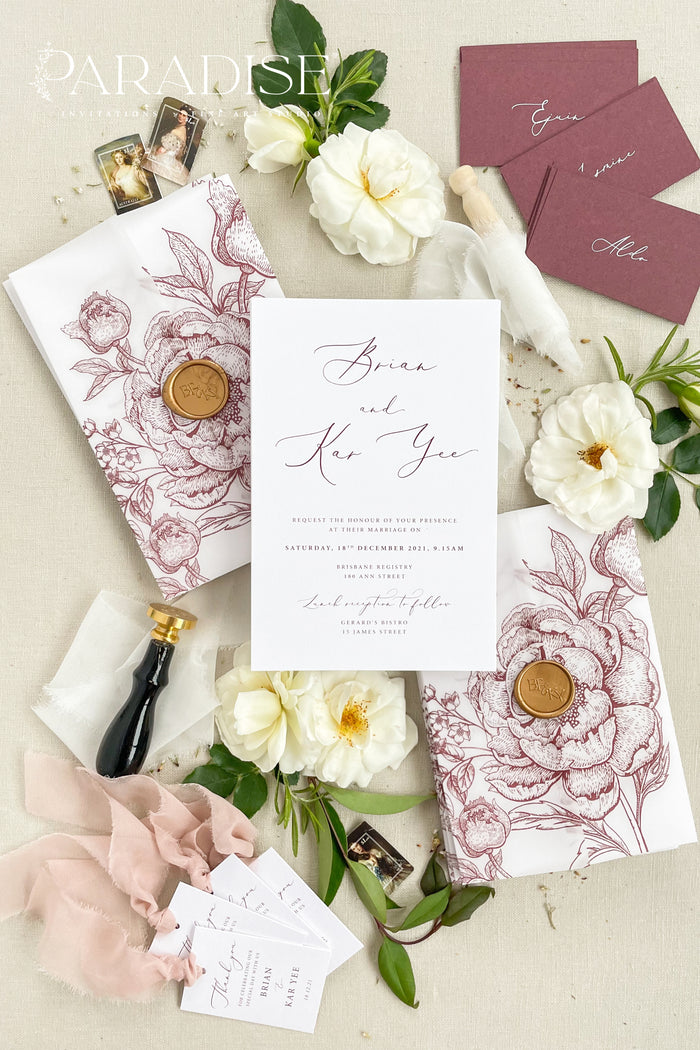 Laura Burgundy Floral Wedding Invitation Sets