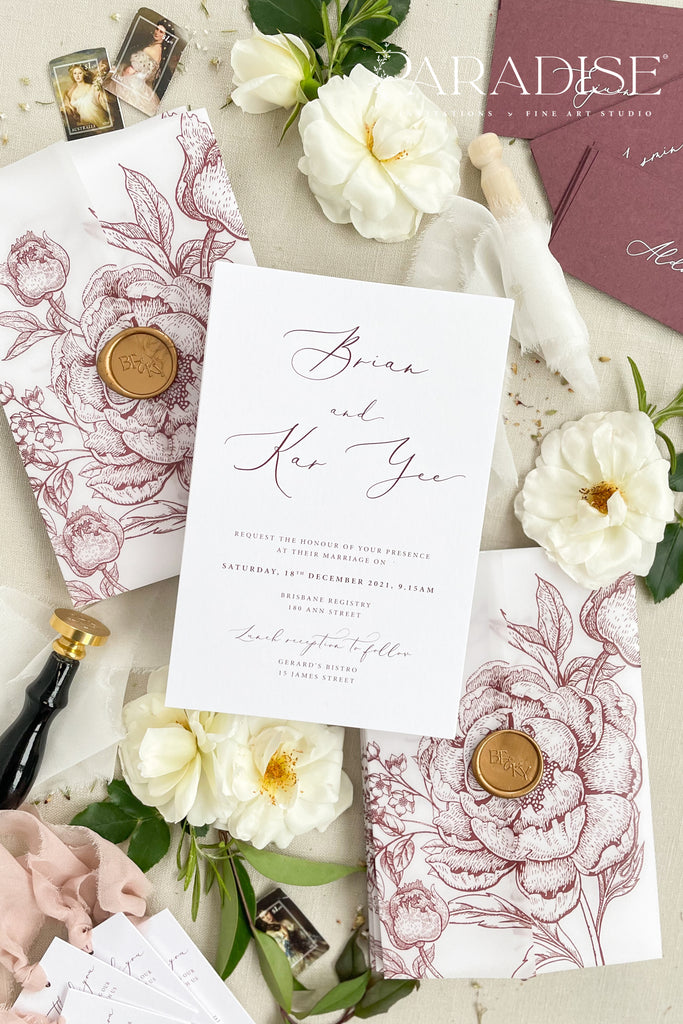 Laura Burgundy Floral Wedding Invitation Sets