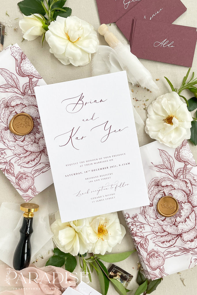 Laura Burgundy Floral Wedding Invitation Sets