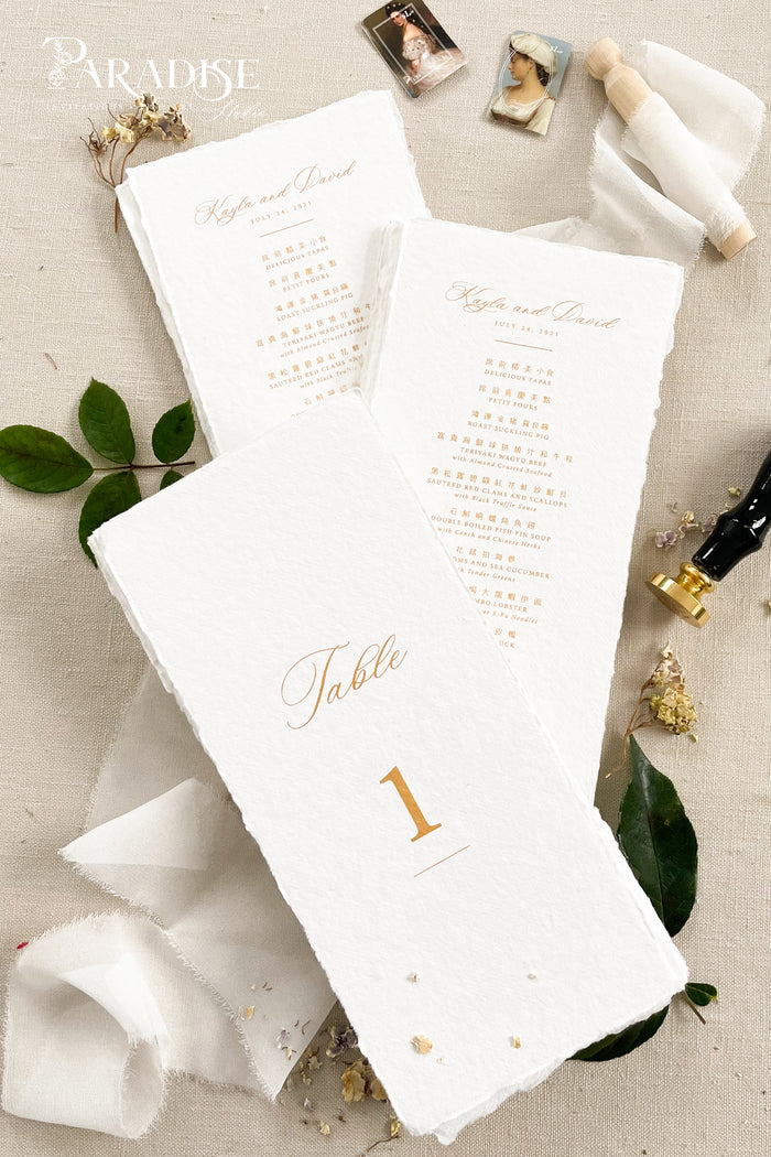 Reinella Handmade Paper Wedding Menus