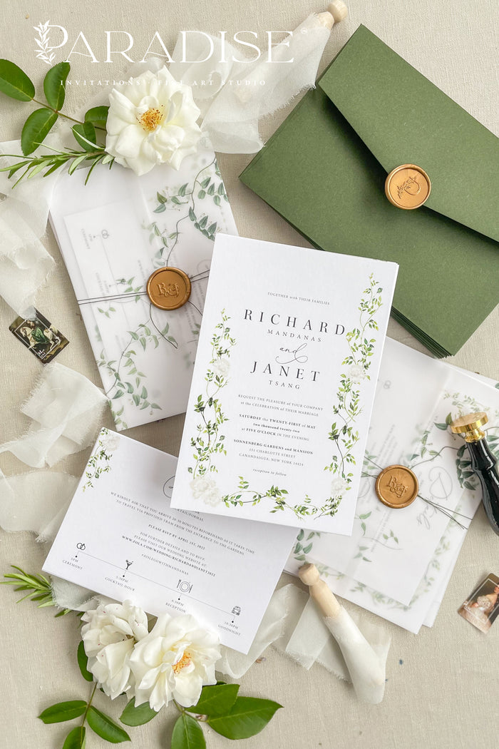 Eleta Watercolor Greenery Wedding Invitations