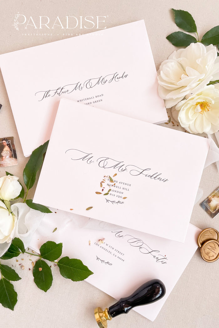 Nude Blush Envelopes and Black Ink Printing