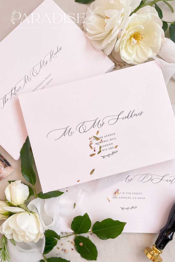 Nude Blush Envelopes and Black Ink Printing