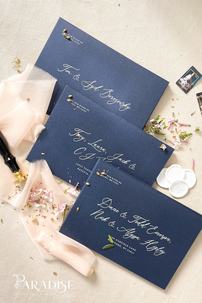 Navy Envelopes and White Ink Printing