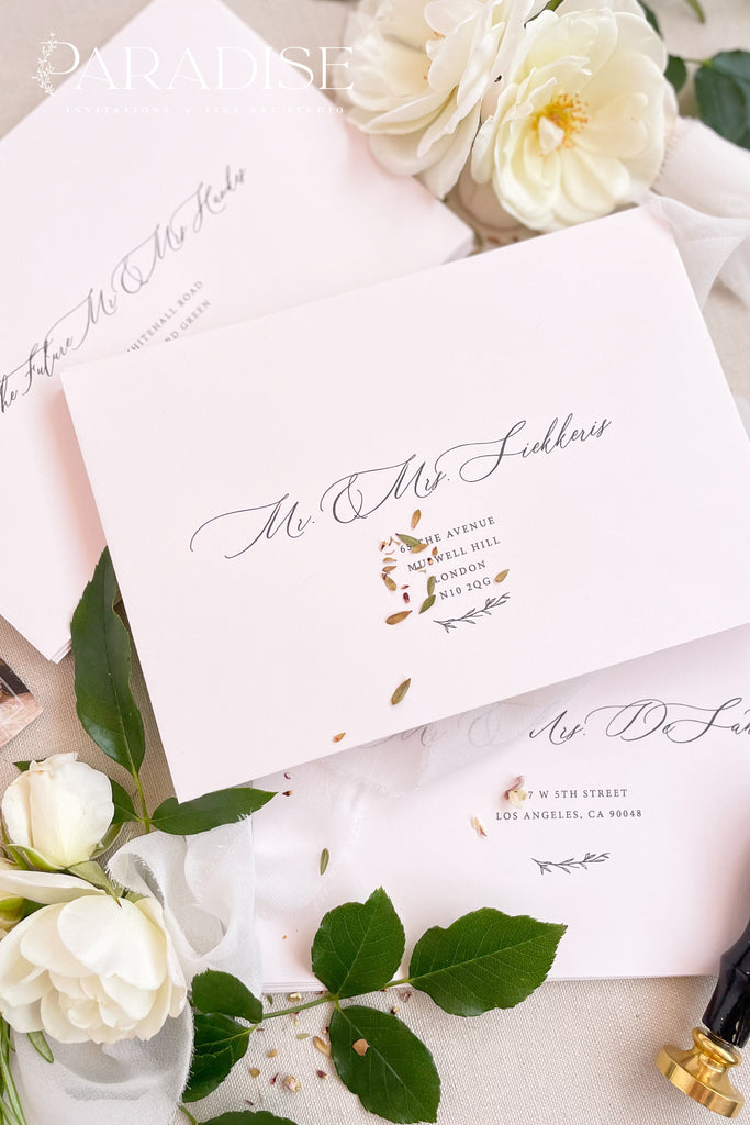 Nude Blush Envelopes and Black Ink Printing