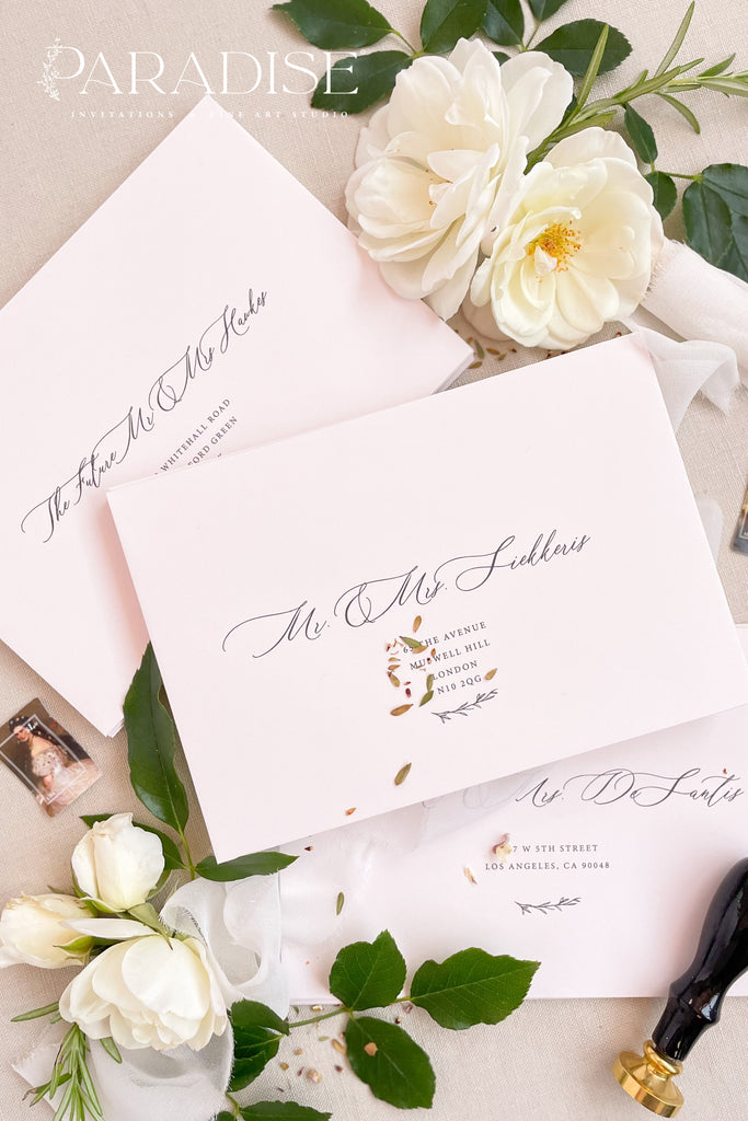 Nude Blush Envelopes and Black Ink Printing