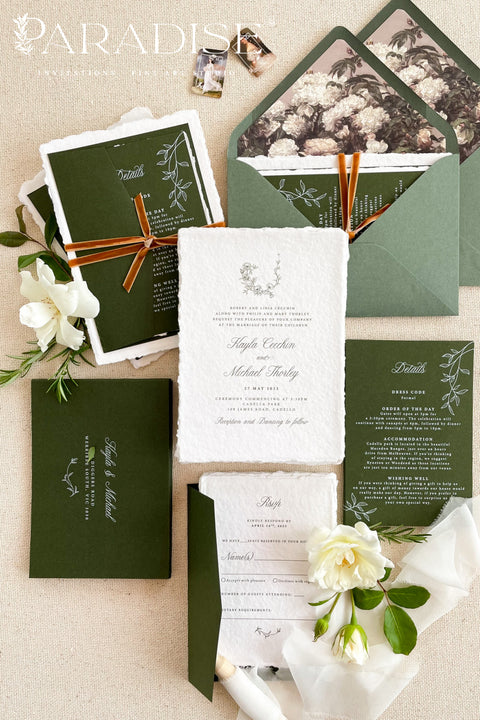 Set a modern and sleek tone for your special day with these unique wedding invitations. Perfect for a garden wedding or a sophisticated outdoor celebration, these invites combine contemporary design with the organic beauty of premium paper. Featuring a stylish wedding timeline that gives your guests a clear overview of the day's events, this suite is as functional as it is beautiful. 