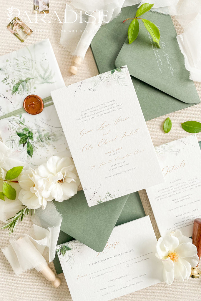 Charmayne Watercolor Greenery Wedding Invitations