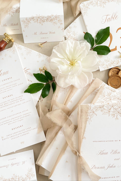 Elevate your table styling with our place cards, designed on premium cardstock and adorned with an elegant botanical illustration. Their refined aesthetic blends beautifully with classic, romantic, and fine-art wedding themes, offering a polished and cohesive look for any event. These folded cards stand effortlessly on tables, providing both function and graceful sophistication for your seating arrangements.