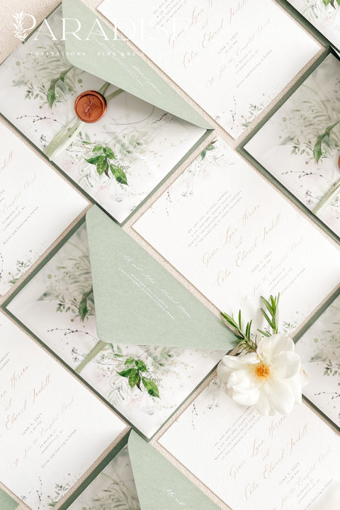Bring the beauty of nature to your wedding day with our botanical vellum wedding invitation suite, designed for couples who adore timeless elegance with a modern organic touch. Each invitation is printed on luxury textured paper featuring soft watercolor greenery and wrapped in a translucent vellum cover, sealed with a warm wax seal for a romantic fine art finish.