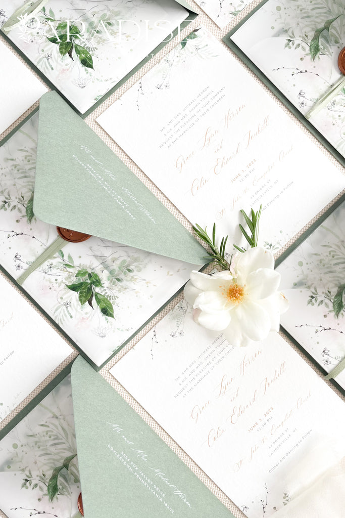 Charmayne Watercolor Greenery Wedding Invitations