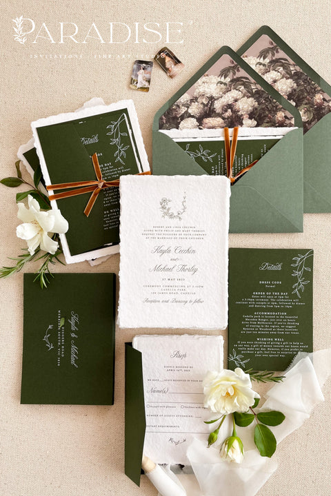 Set a modern and sleek tone for your special day with these unique wedding invitations. Perfect for a garden wedding or a sophisticated outdoor celebration, these invites combine contemporary design with the organic beauty of premium paper. Featuring a stylish wedding timeline that gives your guests a clear overview of the day's events, this suite is as functional as it is beautiful. 