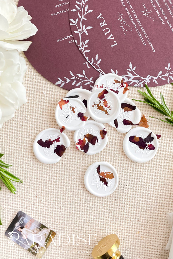 White Custom Wax Seals with Flower Petals