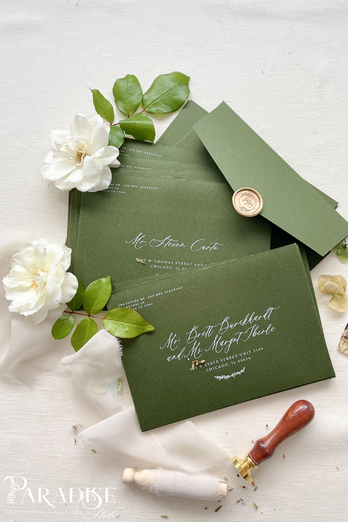 Forest Green Envelopes White Ink Printing