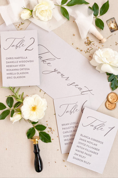 Bring modern elegance to your seating display with our place cards, crafted from premium cardstock and designed with sophisticated typography. Their clean layout and contemporary minimal aesthetic make them perfect for weddings, galas, dinner parties, and formal celebrations. Whether displayed individually or paired with coordinating signage, these place cards add clarity, refinement, and a polished finish to any event tablescape.