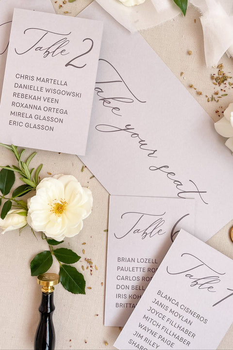 Bring modern elegance to your seating display with our place cards, crafted from premium cardstock and designed with sophisticated typography. Their clean layout and contemporary minimal aesthetic make them perfect for weddings, galas, dinner parties, and formal celebrations. Whether displayed individually or paired with coordinating signage, these place cards add clarity, refinement, and a polished finish to any event tablescape.