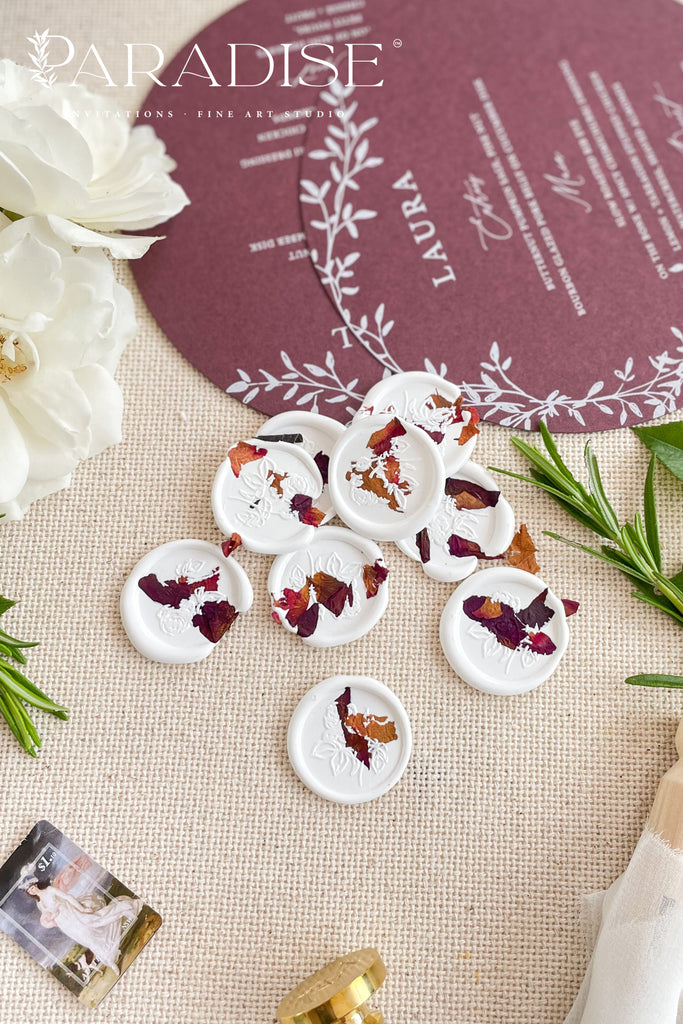 White Custom Wax Seals with Flower Petals