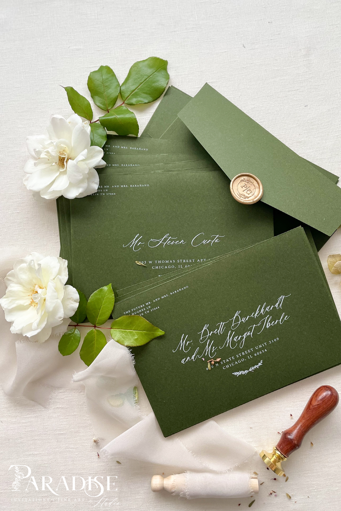 Forest Green Envelopes White Ink Printing