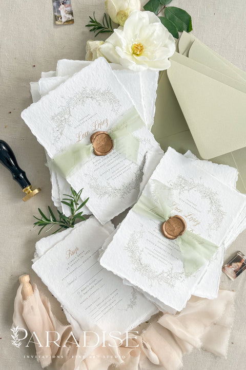 Announce your special day with the effortless, romantic charm of these handmade paper wedding invitations. Perfect for a summer wedding, this suite captures the relaxed and heartfelt beauty of the season. Each invite is crafted on luxurious, individually made paper with a natural deckle edge, giving it a soft, delicate texture that your guests will love to touch. These beautiful and romantic cards will set a beautiful and personalized tone for your celebration.