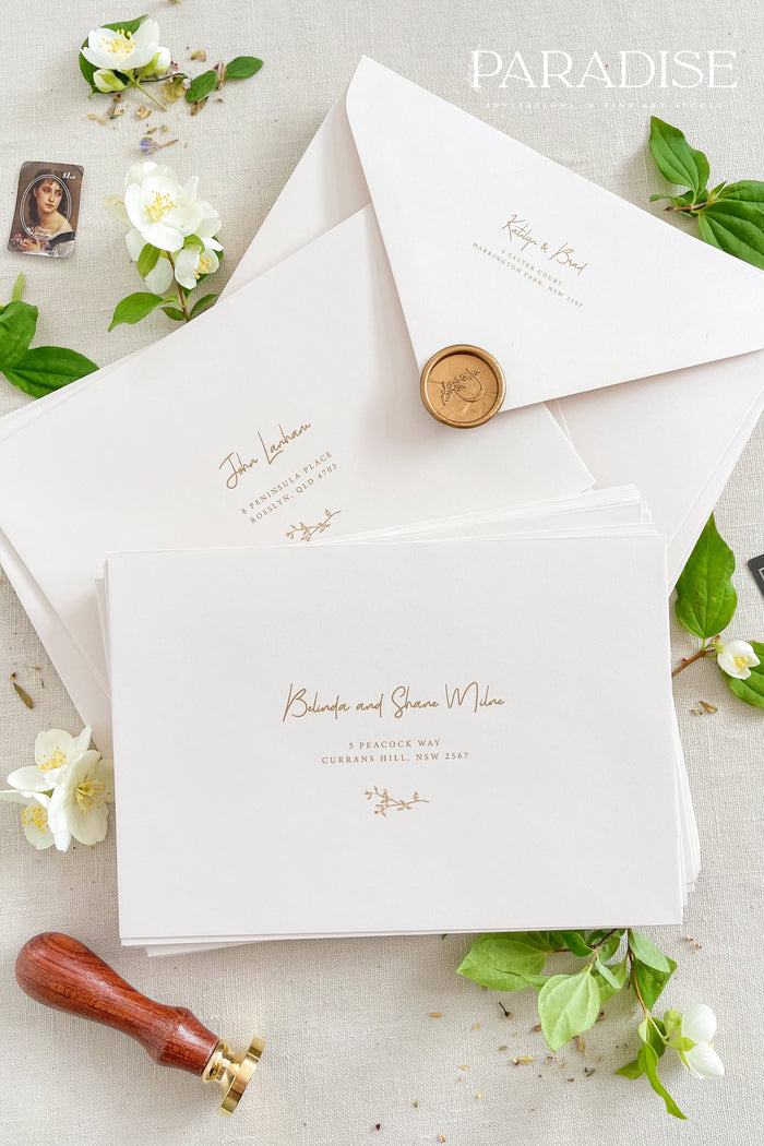 Almond envelopes and address printing