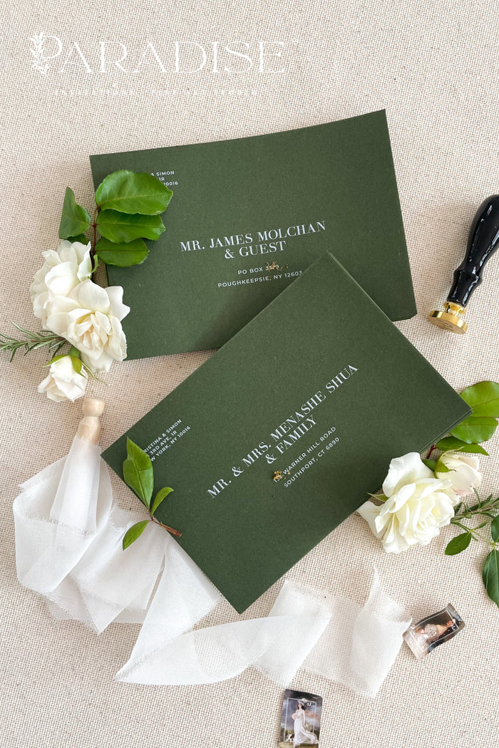 Forest Green Envelopes and White Ink Printing