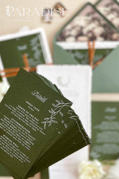 Set a modern and sleek tone for your special day with these unique wedding invitations. Perfect for a garden wedding or a sophisticated outdoor celebration, these invites combine contemporary design with the organic beauty of premium paper. Featuring a stylish wedding timeline that gives your guests a clear overview of the day's events, this suite is as functional as it is beautiful. 
