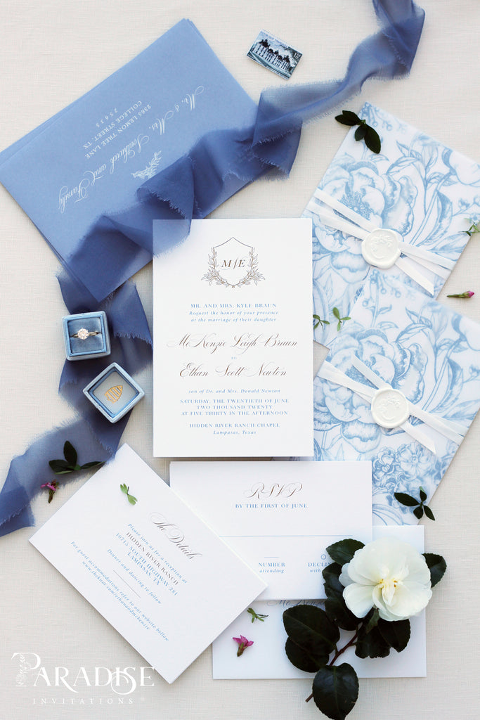 Angeline Dusky Blue Wedding Invitations