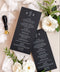 Create a bold statement with our modern black and white wedding menus, featuring refined typography, minimalist design, and luxurious matte cardstock. Perfect for elegant soirées, contemporary weddings, and black-tie celebrations, these menus exude sophistication and timeless style. Each menu is designed to balance simplicity with elegance - a seamless addition to your fine art or modern wedding tablescape.