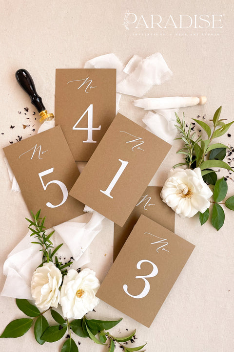 These elegant table numbers are printed on premium cardstock with bold white numerals for a clean, contemporary look. The warm brown tone adds richness and depth, making them a perfect match for modern, rustic, boho, or neutral-palette weddings. Designed to stand out effortlessly on any tablescape, they bring clarity, style, and balance to your reception décor.