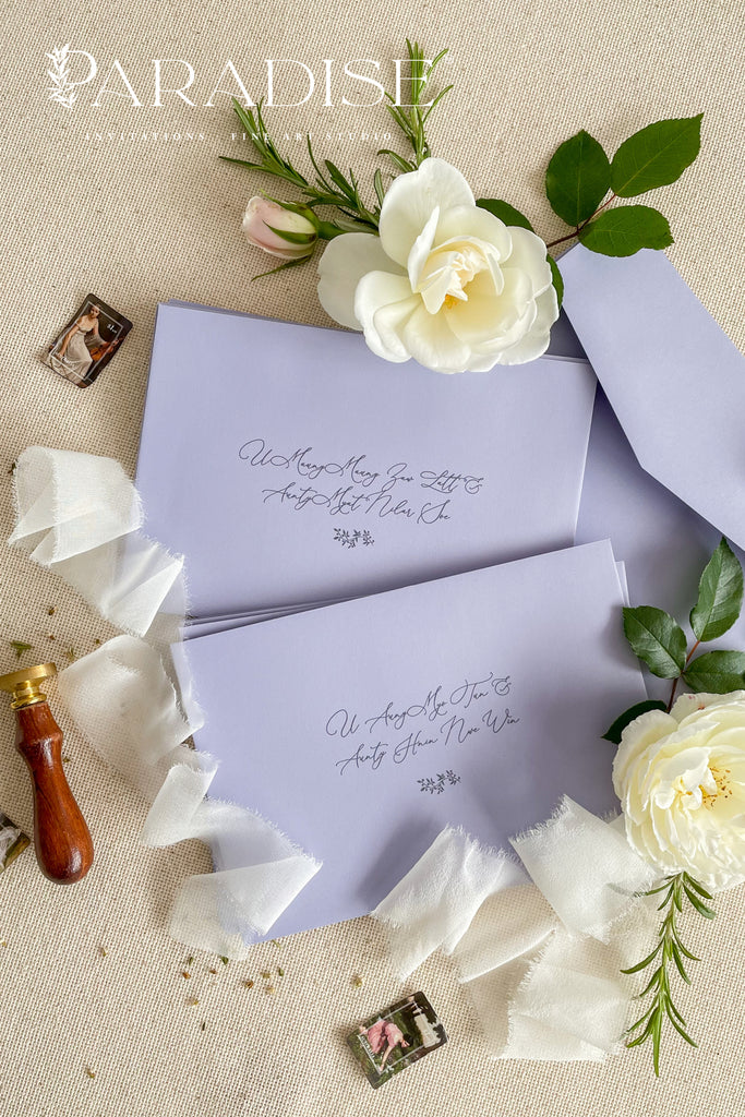 Lilac Envelopes and Black Ink Printing