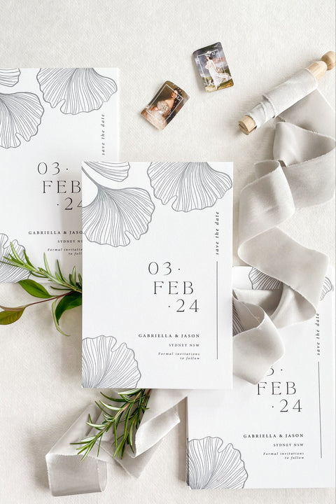 Announce your wedding with understated elegance through our letterpress Save the Date cards, featuring delicate botanical line art and modern minimalist typography. Each piece is hand-pressed on premium cotton paper, creating a luxurious tactile impression that feels timeless and refined. Designed for couples who appreciate craftsmanship and clean design, this Save the Date blends modern simplicity with the artistry of traditional printing.