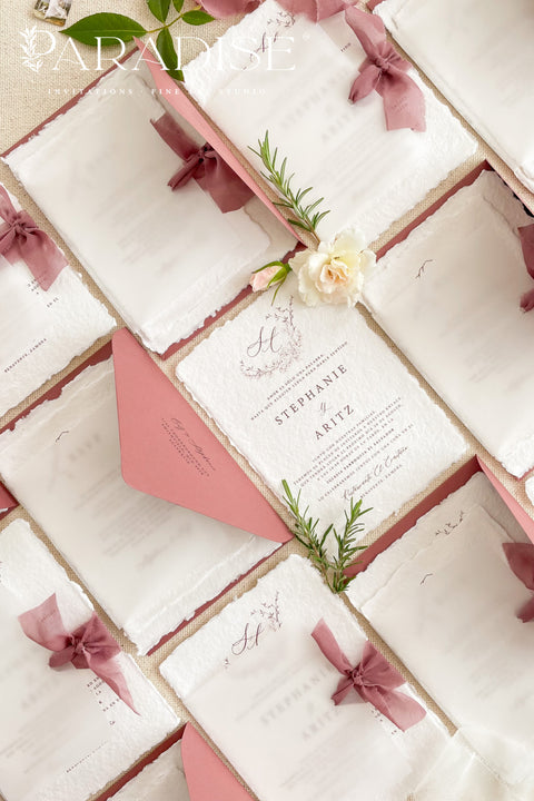 Announce your special day with the timeless beauty of these garden wedding invites. Perfect for a lush, romantic celebration, this suite combines the luxurious, tactile feel of handmade paper with an elegant, personalized monogram. The result is a truly timeless romantic wedding stationery set that feels both classic and intimately personal, leaving a lasting impression on your guests.