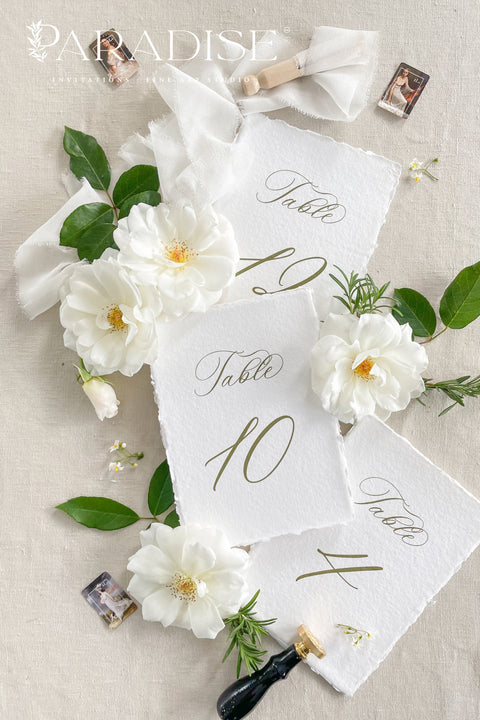 These minimalist handmade paper table numbers are crafted from premium deckle-edge cotton paper and designed with elegant script for a timeless, fine-art look. The soft texture and organic edges bring natural sophistication to your wedding tables, while the clean numbering ensures modern simplicity. Perfect for romantic, classic, and elevated celebrations, these table numbers create a beautifully cohesive and luxurious décor experience.