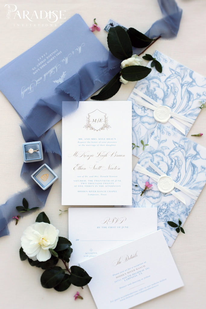 Angeline Dusky Blue Wedding Invitations