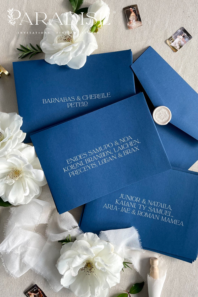 Navy Envelopes and White Ink Printing