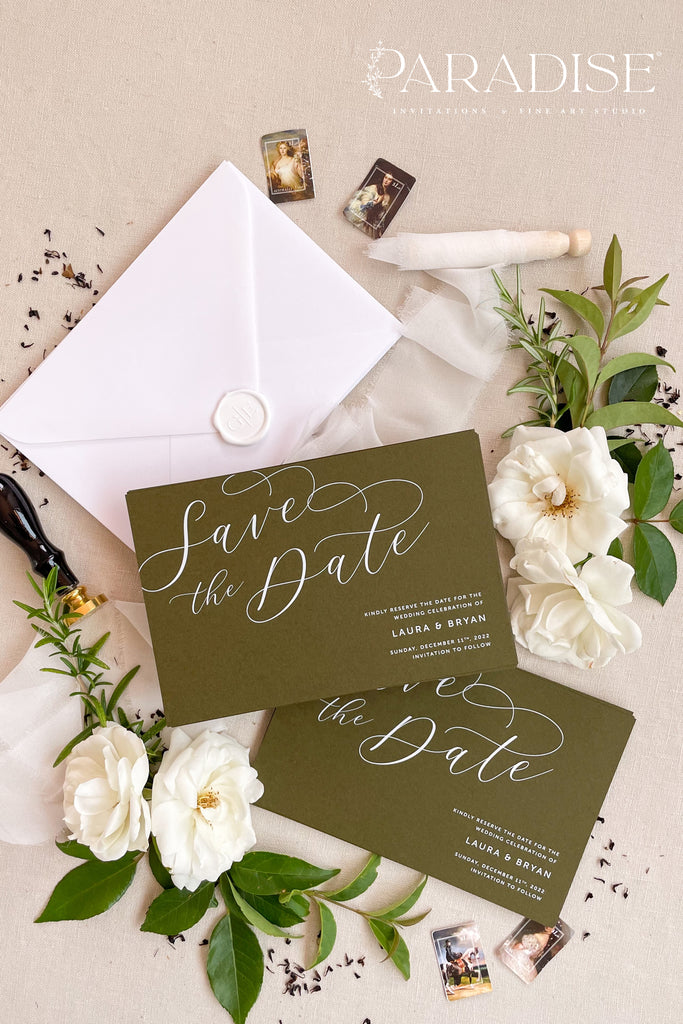 Leona White Ink Save the Date Cards