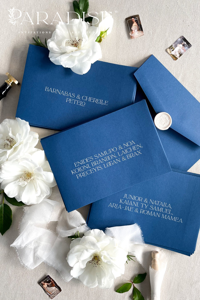 Navy Envelopes and White Ink Printing