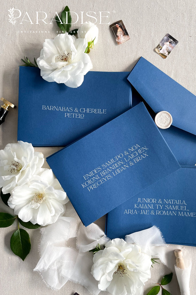 Navy Envelopes and White Ink Printing