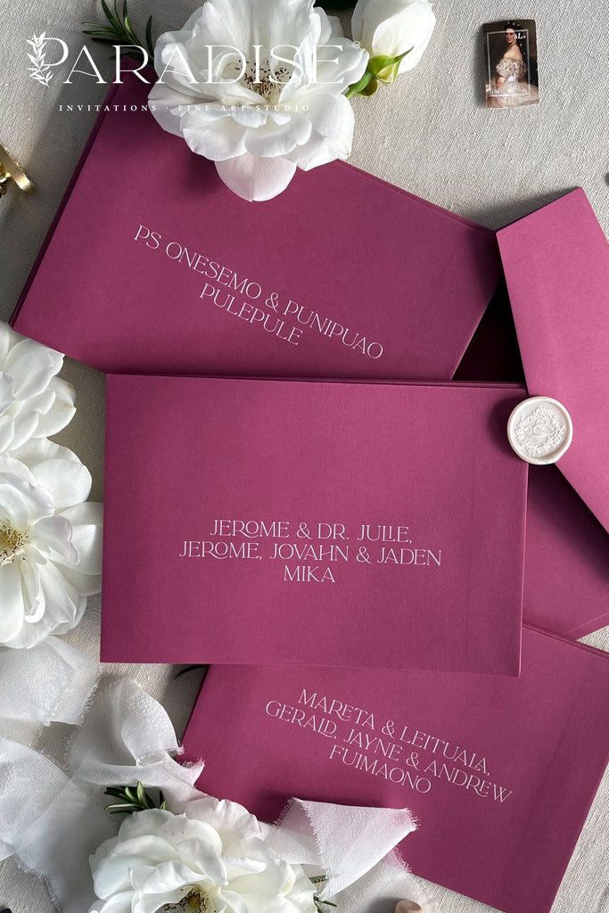 Plum Envelopes and White Ink Printing