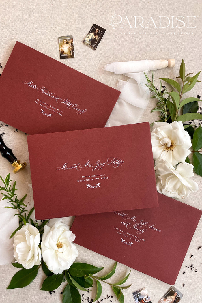 Burgundy Envelopes and White Ink Printing